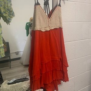 Double Zero Orange Tank with crochet detailing